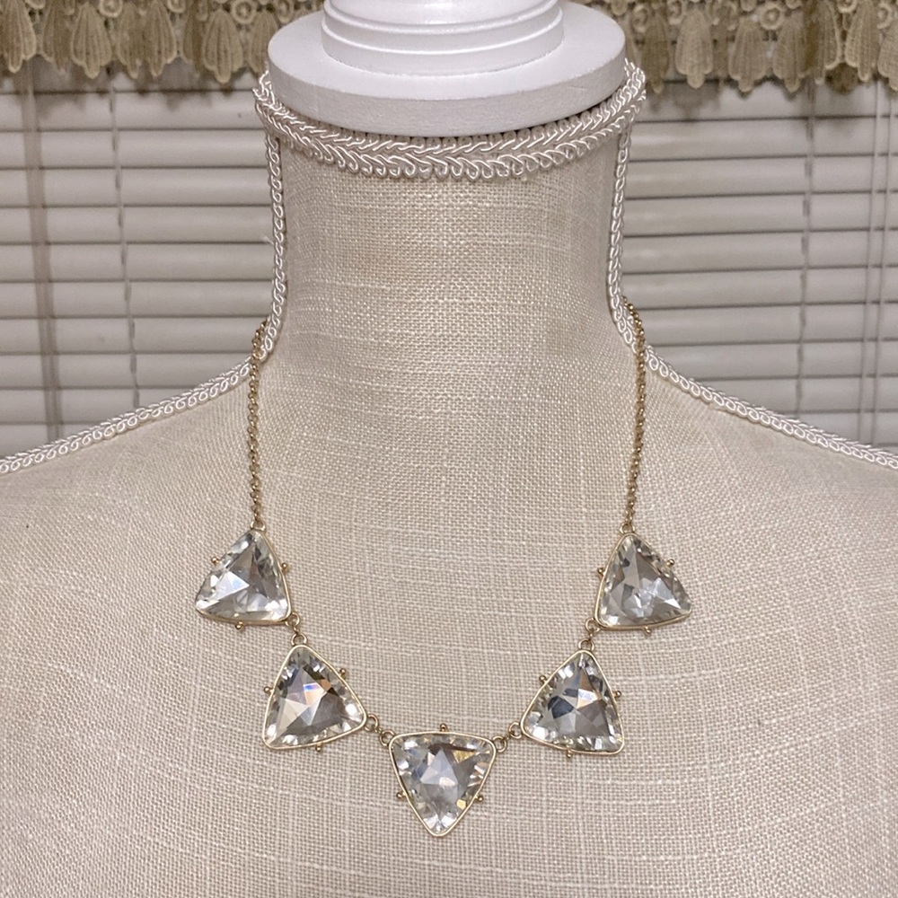 Vintage triangle Rhinestone sparkling glass gold tone necklace diamond cut